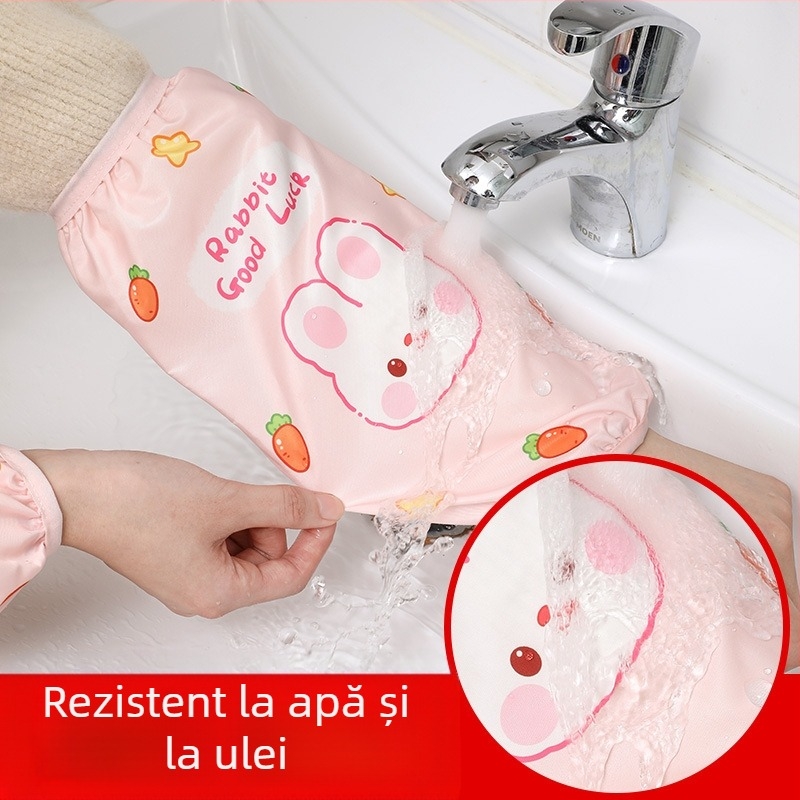 Manșete impermeabile cu imprimeu desen animat pentru copii – pentru bucătărie, lavabile, rezistente la pete, 3–13 ani.