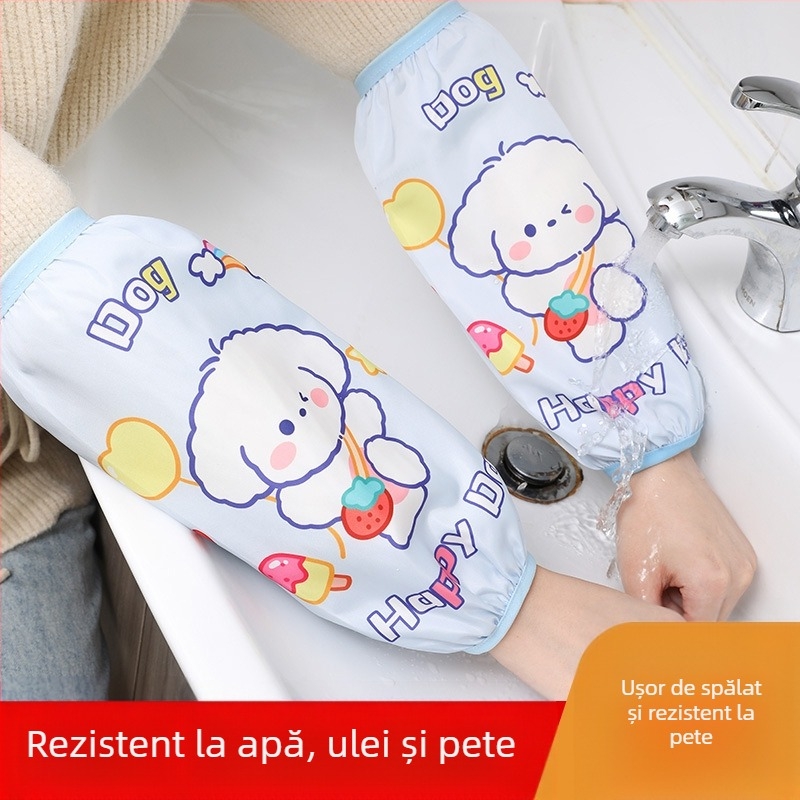Manșete impermeabile cu imprimeu desen animat pentru copii – pentru bucătărie, lavabile, rezistente la pete, 3–13 ani.
