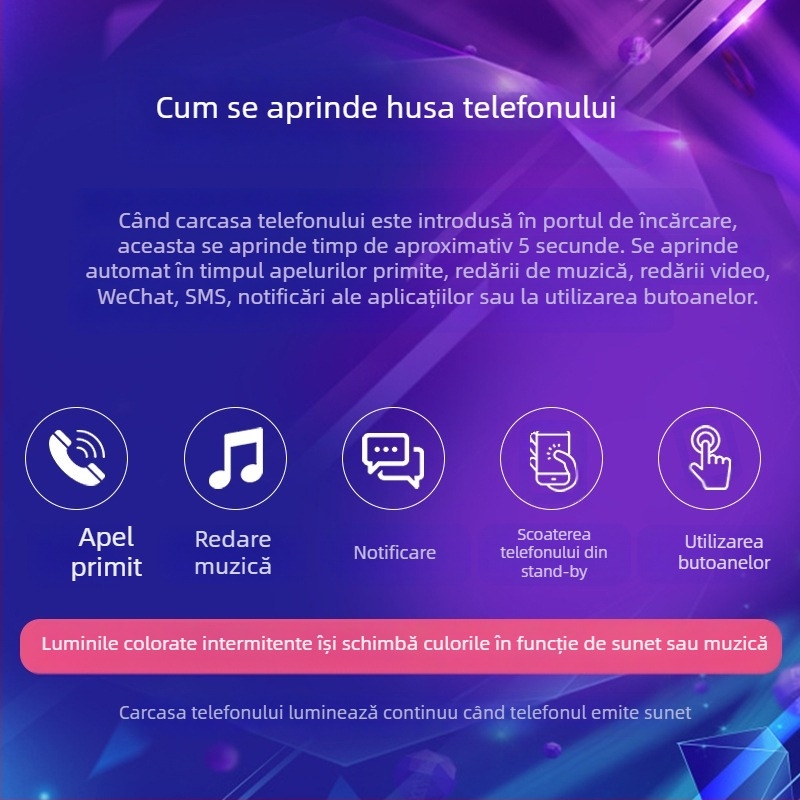 Carcasă cu LED pentru notificare apel pentru iPhone 16 Pro Max, control vocal, antiderapantă și rezistentă la uzură, în șapte culori