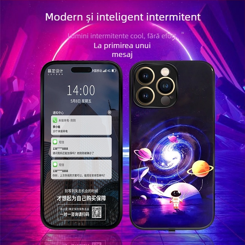 Carcasă cu LED pentru notificare apel pentru iPhone 16 Pro Max, control vocal, antiderapantă și rezistentă la uzură, în șapte culori