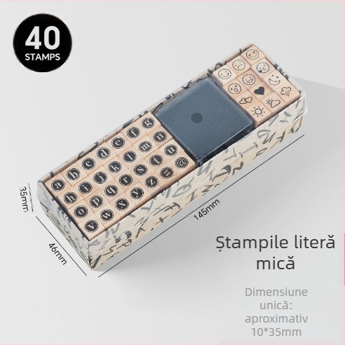 Set de ștampile din lemn pentru jurnal DIY – 40 bucăți, 8 modele, ștampile litere și cifre