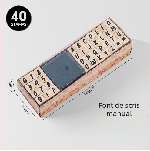 Set de ștampile din lemn pentru jurnal DIY – 40 bucăți, 8 modele, ștampile litere și cifre
