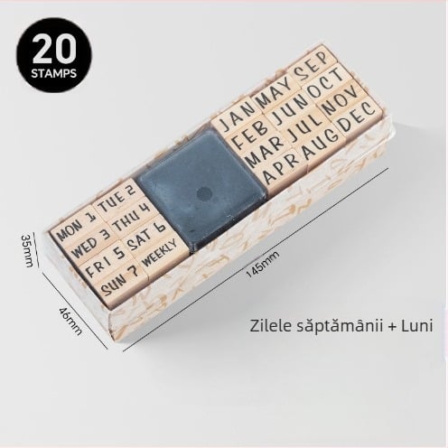 Set de ștampile din lemn pentru jurnal DIY – 40 bucăți, 8 modele, ștampile litere și cifre