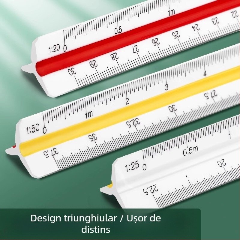 Riglă triunghiulară cu scară pentru desen arhitectural la scară mare, desen interior, riglă de mărire, design vestimentar