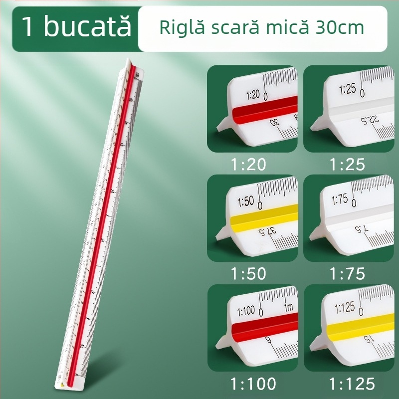 Riglă triunghiulară cu scară pentru desen arhitectural la scară mare, desen interior, riglă de mărire, design vestimentar