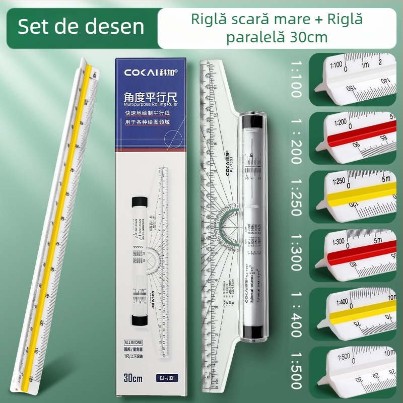 Riglă triunghiulară cu scară pentru desen arhitectural la scară mare, desen interior, riglă de mărire, design vestimentar
