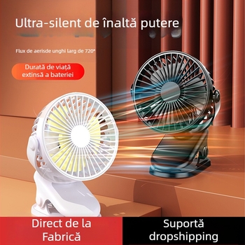 Ventilator tip clip USB cu baterie încorporată, 3 trepte, 3 palete