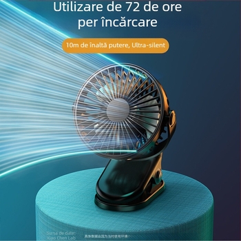 Ventilator tip clip USB cu baterie încorporată, 3 trepte, 3 palete
