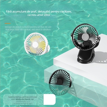 Ventilator tip clip USB cu baterie încorporată, 3 trepte, 3 palete
