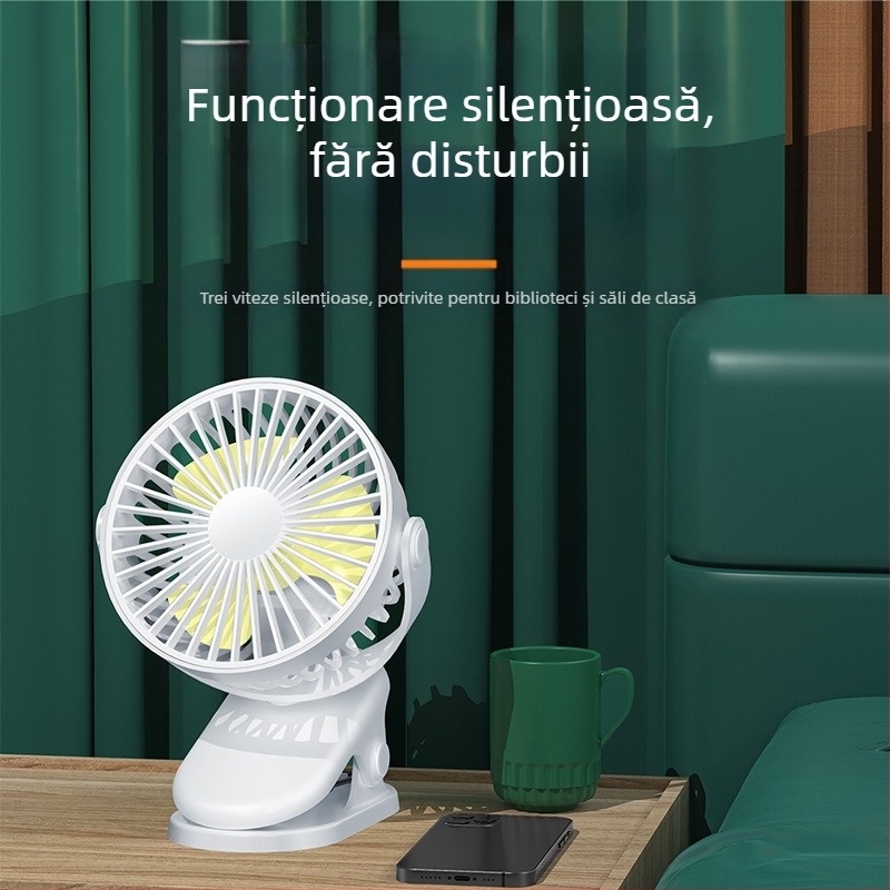 Ventilator tip clip USB cu baterie încorporată, 3 trepte, 3 palete