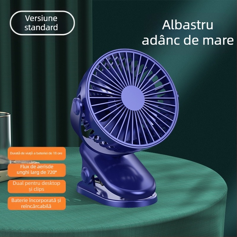 Ventilator tip clip USB cu baterie încorporată, 3 trepte, 3 palete