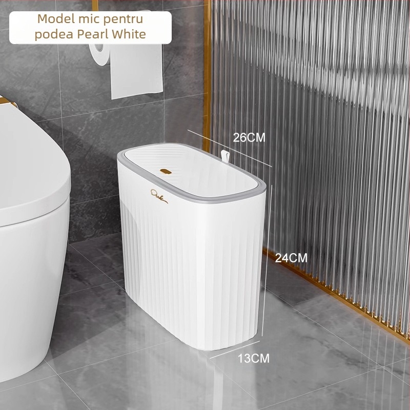 Coș de gunoi din plastic cu deschidere prin apăsare și capac pop-up, 12 L sau mai mult, formă cilindrică lungă, pentru uz casnic