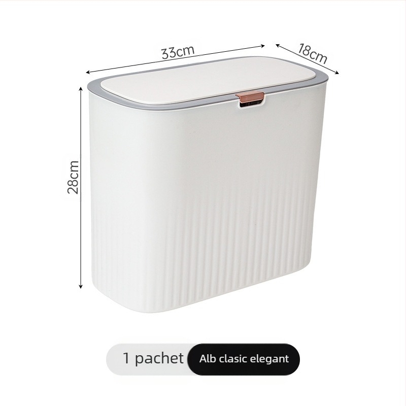 Coș de gunoi din plastic cu deschidere prin apăsare și capac pop-up, 12 L sau mai mult, formă cilindrică lungă, pentru uz casnic