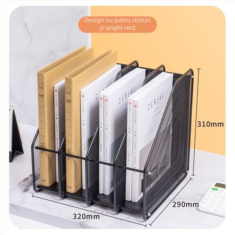 Suport metal pentru fișiere – organizator de birou, montaj cvadruplu, model Quadruple Assembly