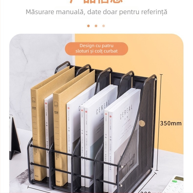 Suport metal pentru fișiere – organizator de birou, montaj cvadruplu, model Quadruple Assembly