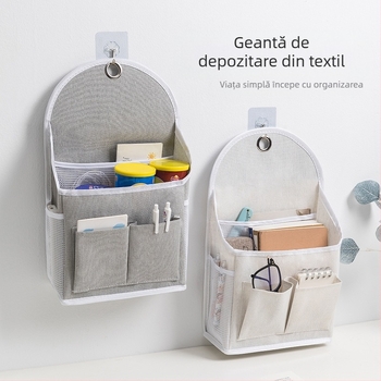 Geantă de depozitare agățată pe perete, din bumbac și in, model 00409, depozitare multifuncțională pentru dormitor, balcon, baie și bucătărie