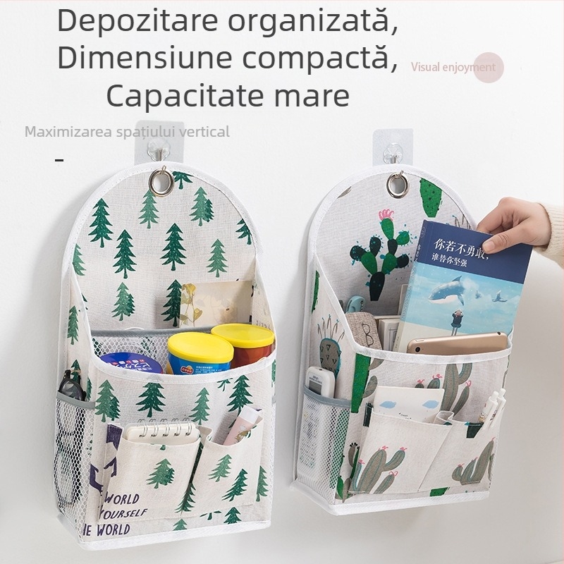 Geantă de depozitare agățată pe perete, din bumbac și in, model 00409, depozitare multifuncțională pentru dormitor, balcon, baie și bucătărie