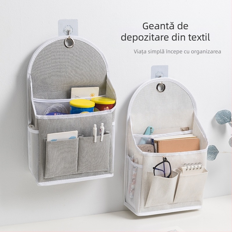 Geantă de depozitare agățată pe perete, din bumbac și in, model 00409, depozitare multifuncțională pentru dormitor, balcon, baie și bucătărie