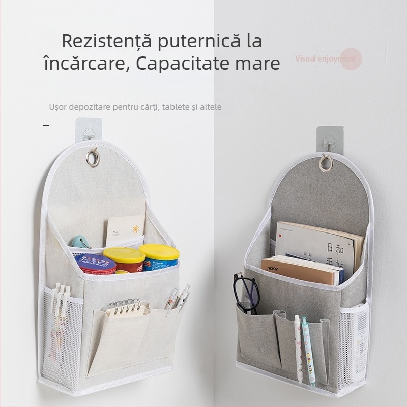 Geantă de depozitare agățată pe perete, din bumbac și in, model 00409, depozitare multifuncțională pentru dormitor, balcon, baie și bucătărie