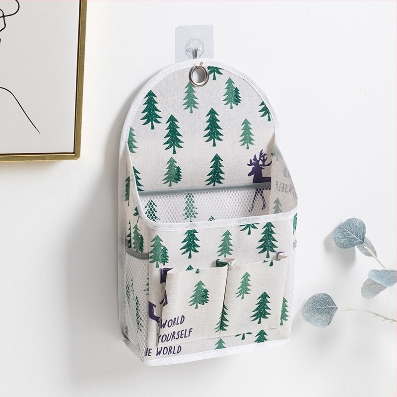 Geantă de depozitare agățată pe perete, din bumbac și in, model 00409, depozitare multifuncțională pentru dormitor, balcon, baie și bucătărie