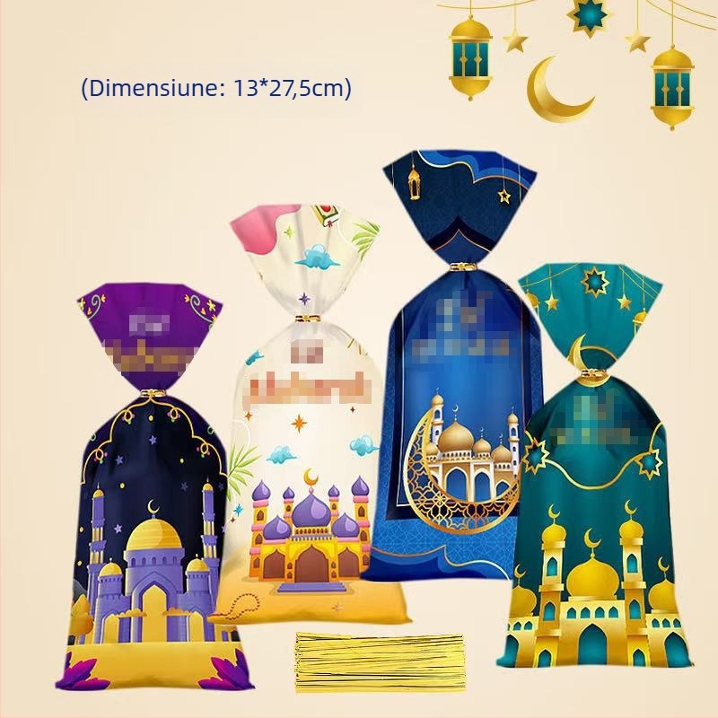 Geantă pentru bomboane lunare cu temă Stele-Lună – Geantă cadou pentru petreceri, Proces gravură, Material PP, Stil desen animat, 50 sârme de legare, Logo tipărit