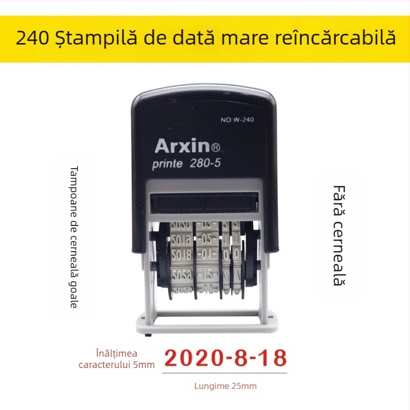 Ștampilă de dată — retur de cerneală; imprimare a datei cu cerneală înapoi (Material: Plastic; Formă: Imprimare a datei; Utilizare: Imprimare a datei; Caracteristici: Întoarcere cerneală)