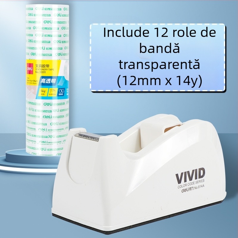Tăietor de bandă transparent cu suport, corp din plastic