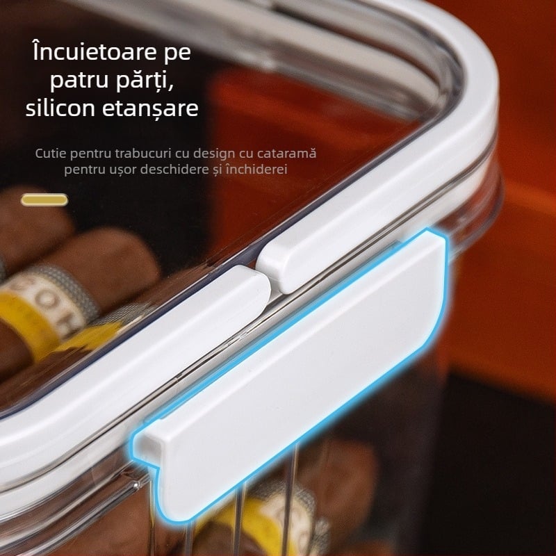 Cutie trabuc HANNICOOK – etanșă, rezistentă la umezeală și insecte, cu funcție de umidificare și maturare, cu mâner; materiale: PET/PP/siliconă; stil simplu