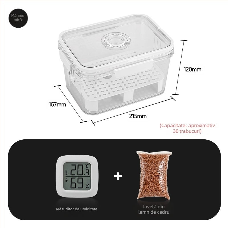 Cutie trabuc HANNICOOK – etanșă, rezistentă la umezeală și insecte, cu funcție de umidificare și maturare, cu mâner; materiale: PET/PP/siliconă; stil simplu