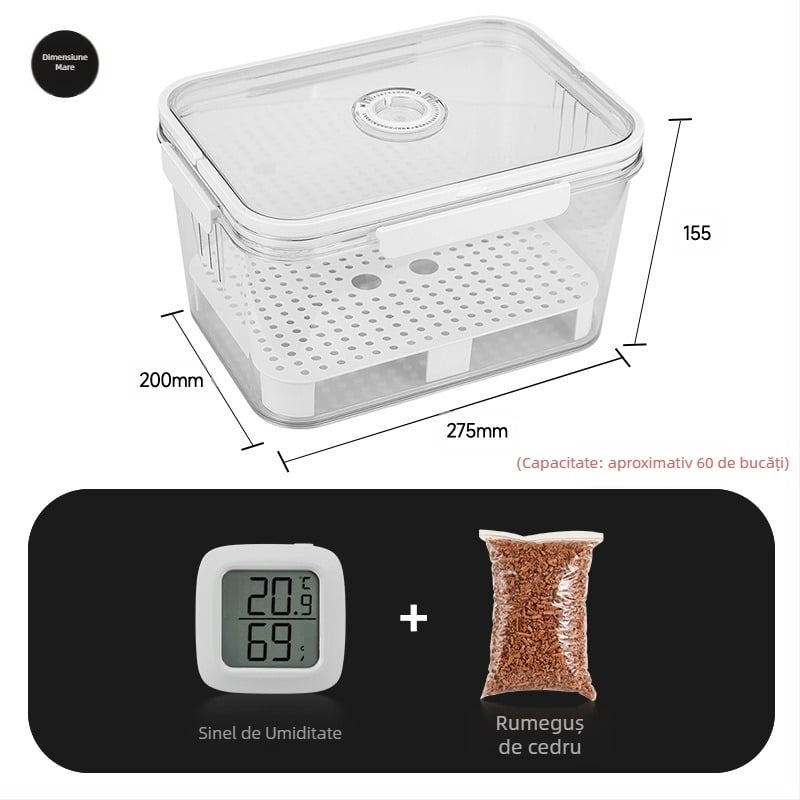 Cutie trabuc HANNICOOK – etanșă, rezistentă la umezeală și insecte, cu funcție de umidificare și maturare, cu mâner; materiale: PET/PP/siliconă; stil simplu