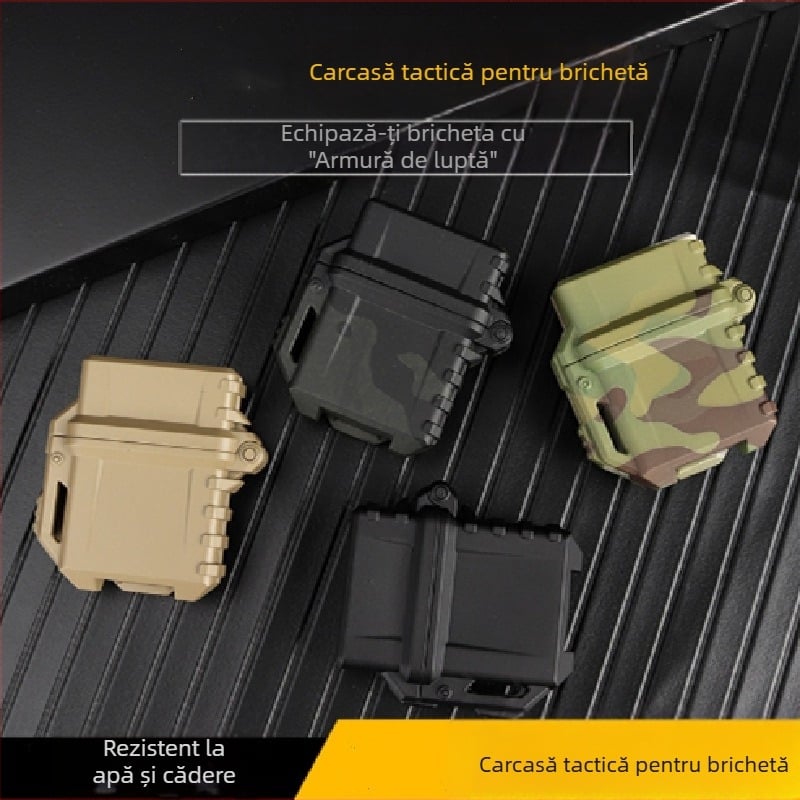 Carcasă universală pentru brichetă tactică outdoor — impermeabilă, rezistentă la șocuri, cu mecanism ZP interior, construcție din plastic, procesare personalizabilă