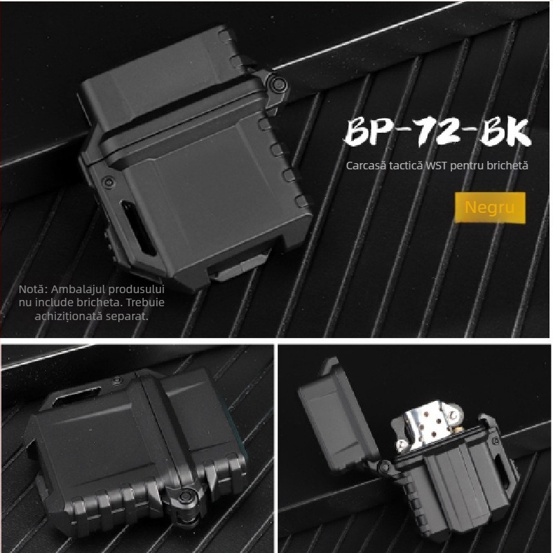 Carcasă universală pentru brichetă tactică outdoor — impermeabilă, rezistentă la șocuri, cu mecanism ZP interior, construcție din plastic, procesare personalizabilă