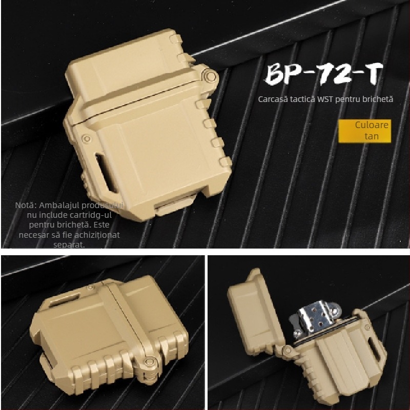 Carcasă universală pentru brichetă tactică outdoor — impermeabilă, rezistentă la șocuri, cu mecanism ZP interior, construcție din plastic, procesare personalizabilă