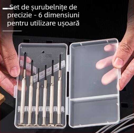 Set de instrumente pentru ceasuri, 6 piese, din oțel carbon, nemagnetic, fără izolație, diametrul șuruburilor 1.0–3.0 mm, în cutie transparentă PP