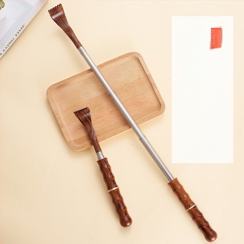 Scărpinător de spate din lemn/bambus, în formă de corn, retractabil, portabil