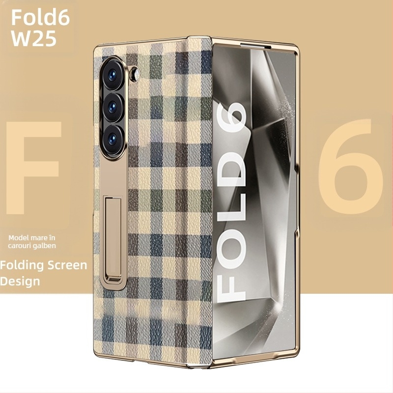 Husă Samsung Fold cu margine placată cu aur și piele reală în interior (W25)