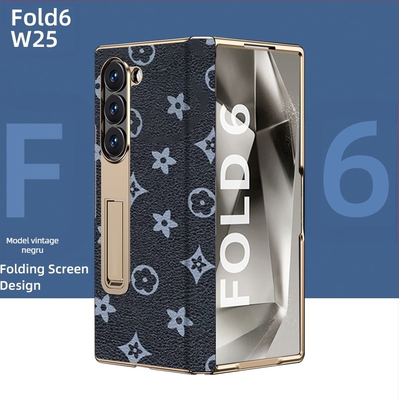 Husă Samsung Fold cu margine placată cu aur și piele reală în interior (W25)
