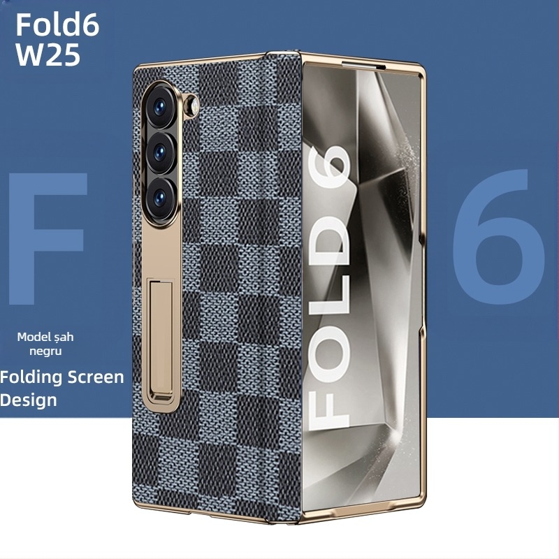 Husă Samsung Fold cu margine placată cu aur și piele reală în interior (W25)