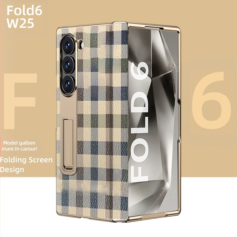 Husă Samsung Fold cu margine placată cu aur și piele reală în interior (W25)