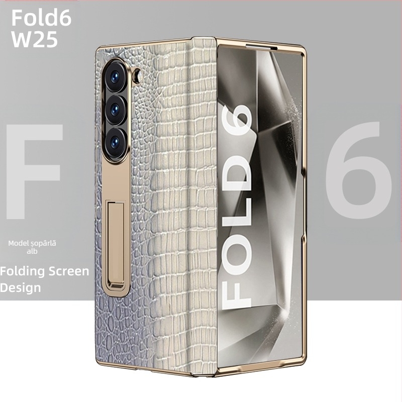 Husă Samsung Fold cu margine placată cu aur și piele reală în interior (W25)