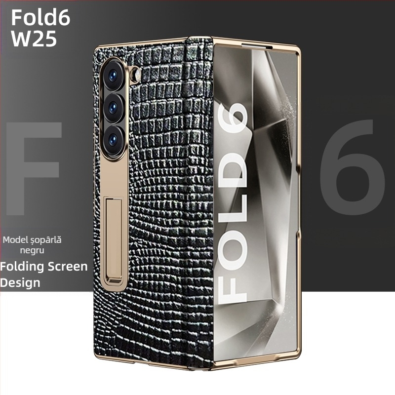 Husă Samsung Fold cu margine placată cu aur și piele reală în interior (W25)