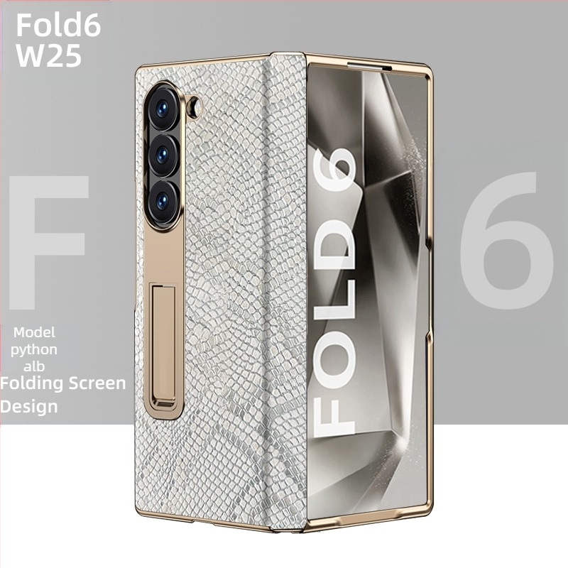 Husă Samsung Fold cu margine placată cu aur și piele reală în interior (W25)