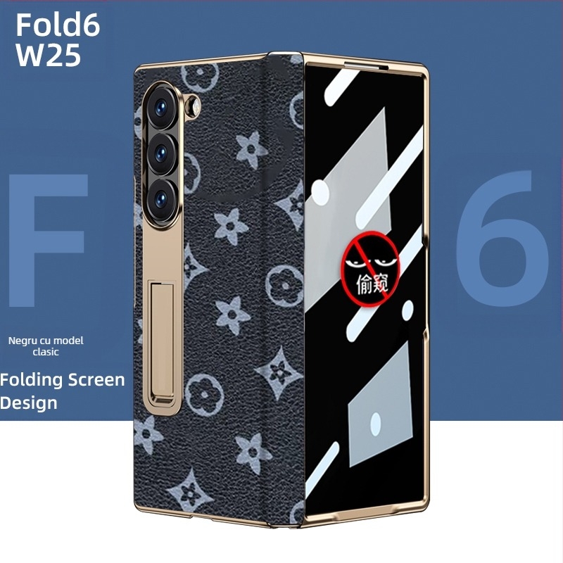 Husă Samsung Fold cu margine placată cu aur și piele reală în interior (W25)