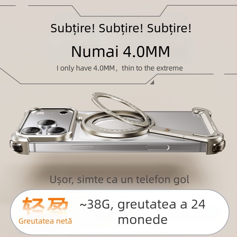 Husă pentru telefon cu cadru metalic și stand magnetic pentru Apple iPhone 17 Pro Max — prelucrat CNC, disipare căldură, rezistent la căderi, personalizabil