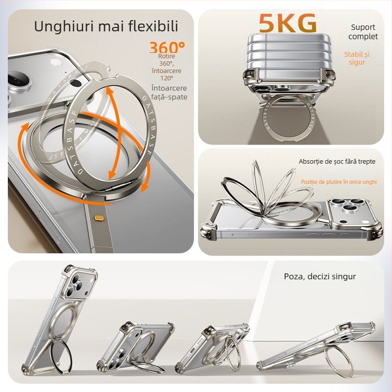 Husă pentru telefon cu cadru metalic și stand magnetic pentru Apple iPhone 17 Pro Max — prelucrat CNC, disipare căldură, rezistent la căderi, personalizabil