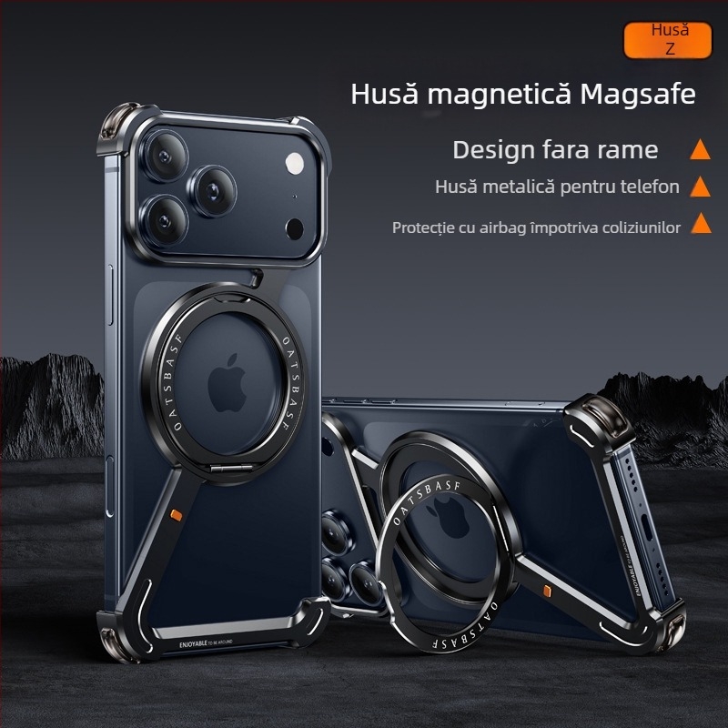 Husă pentru telefon cu cadru metalic și stand magnetic pentru Apple iPhone 17 Pro Max — prelucrat CNC, disipare căldură, rezistent la căderi, personalizabil