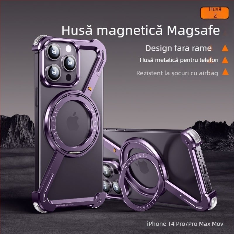 Husă pentru telefon cu cadru metalic și stand magnetic pentru Apple iPhone 17 Pro Max — prelucrat CNC, disipare căldură, rezistent la căderi, personalizabil