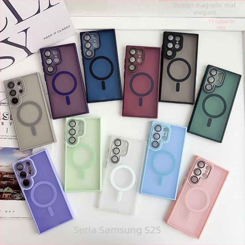 Husa simplă și elegantă cu protecție magnetică, finisaj mat, pentru Samsung Galaxy S25 Ultra, protecție pentru obiectiv