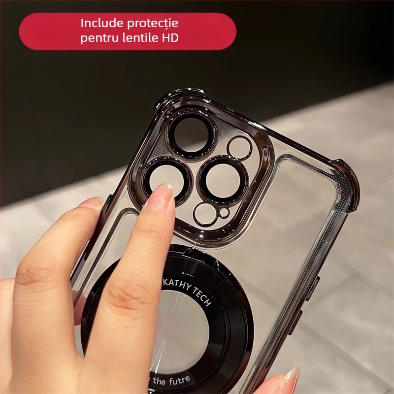 Carcasă pentru iPhone cu suport magnetic, protecție antișoc la colțuri, acrilic electroplatinat pentru iPhone 11–14 Pro/Max