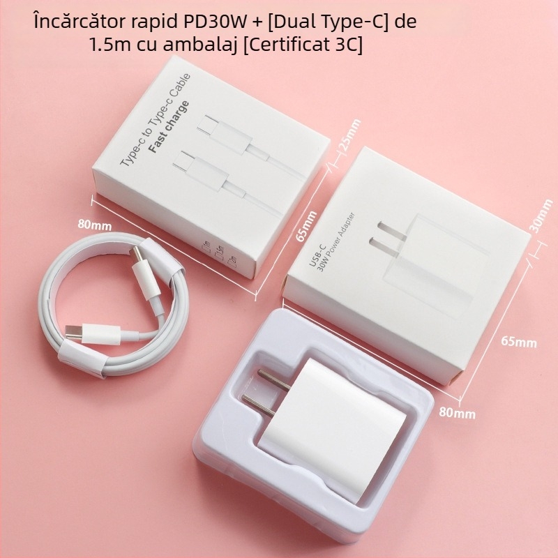 Cablu USB-C pentru încărcare rapidă pentru iPhone 15, USB-C la USB-C, 1–2 m, cablu de date USB-C
